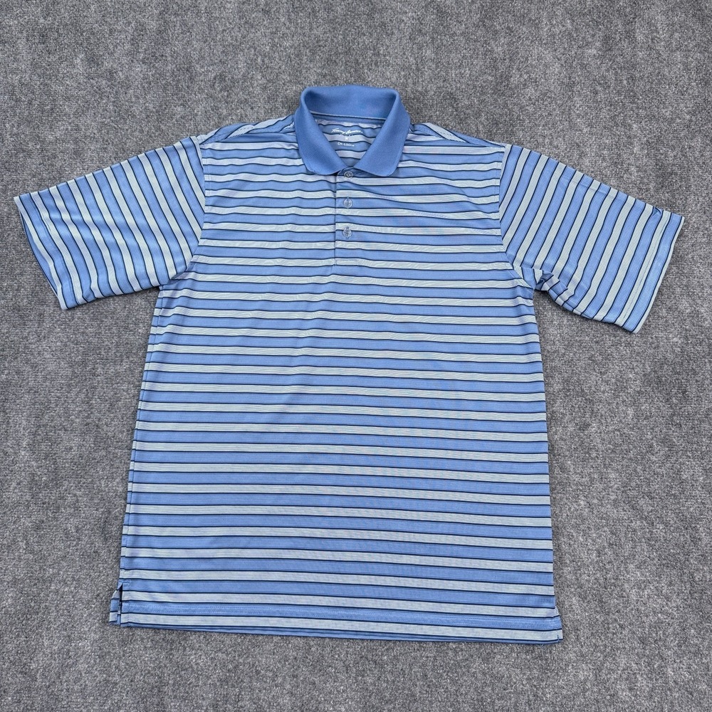 Tommy Armour Dri-Logic Polo Shirt Mens M Performance Golf Blue Stiped Short Slv